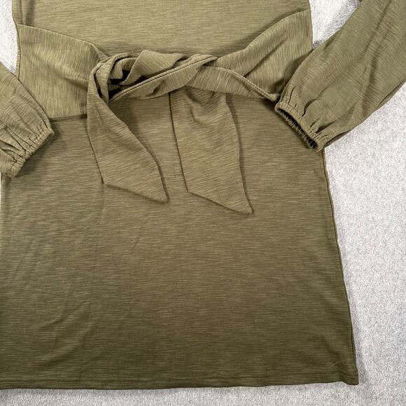 PrettyGarden Tie Front Dress Women's Medium Olive Green Ribbed Long Sleeve - Picture 4 of 8